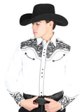 El General Men's Traditional Embroidered Western Charro Shirt - White/Black 44334