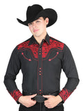 El General Men's Traditional Embroidered Western Charro Shirt - Black/Red 44335