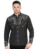 El General Men's Traditional Embroidered Western Charro Shirt - Black/White 44340