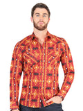 Men’s Long Sleeve Snap Button Western Shirt - Brick Red 44400