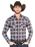 Men’s Long Sleeve Snap Button Western Shirt - Dark Blue 44403