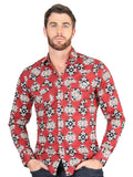 Men’s Long Sleeve Snap Button Western Shirt - Red 44404