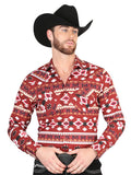 Men’s Long Sleeve Snap Button Western Shirt - Red 44418