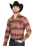Men’s Long Sleeve Snap Button Western Shirt - Burgundy 44430