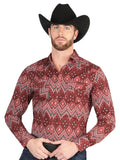 Men’s Long Sleeve Snap Button Western Shirt - Burgundy 44431