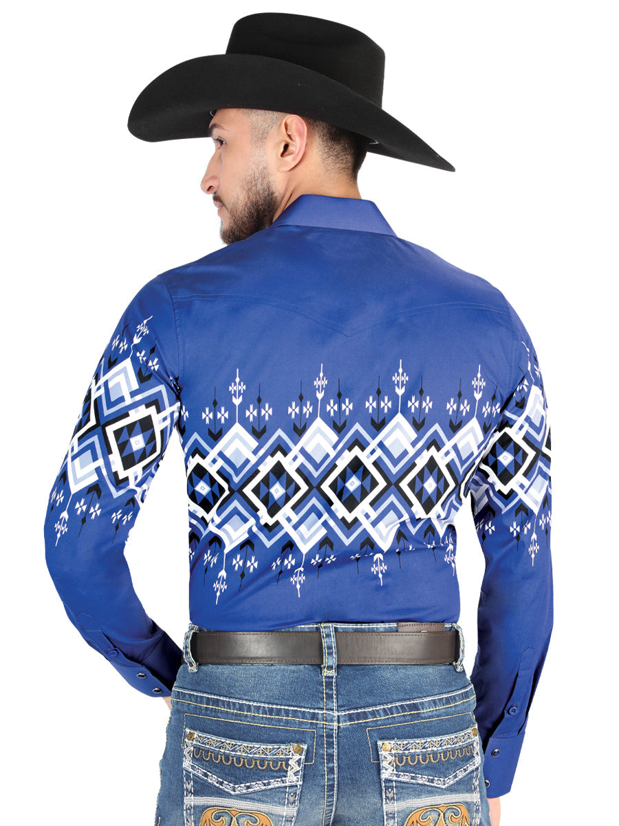 Men’s Long Sleeve Snap Button Western Shirt - Blue 44449 — view 2