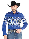 Men’s Long Sleeve Snap Button Western Shirt - Blue 44449