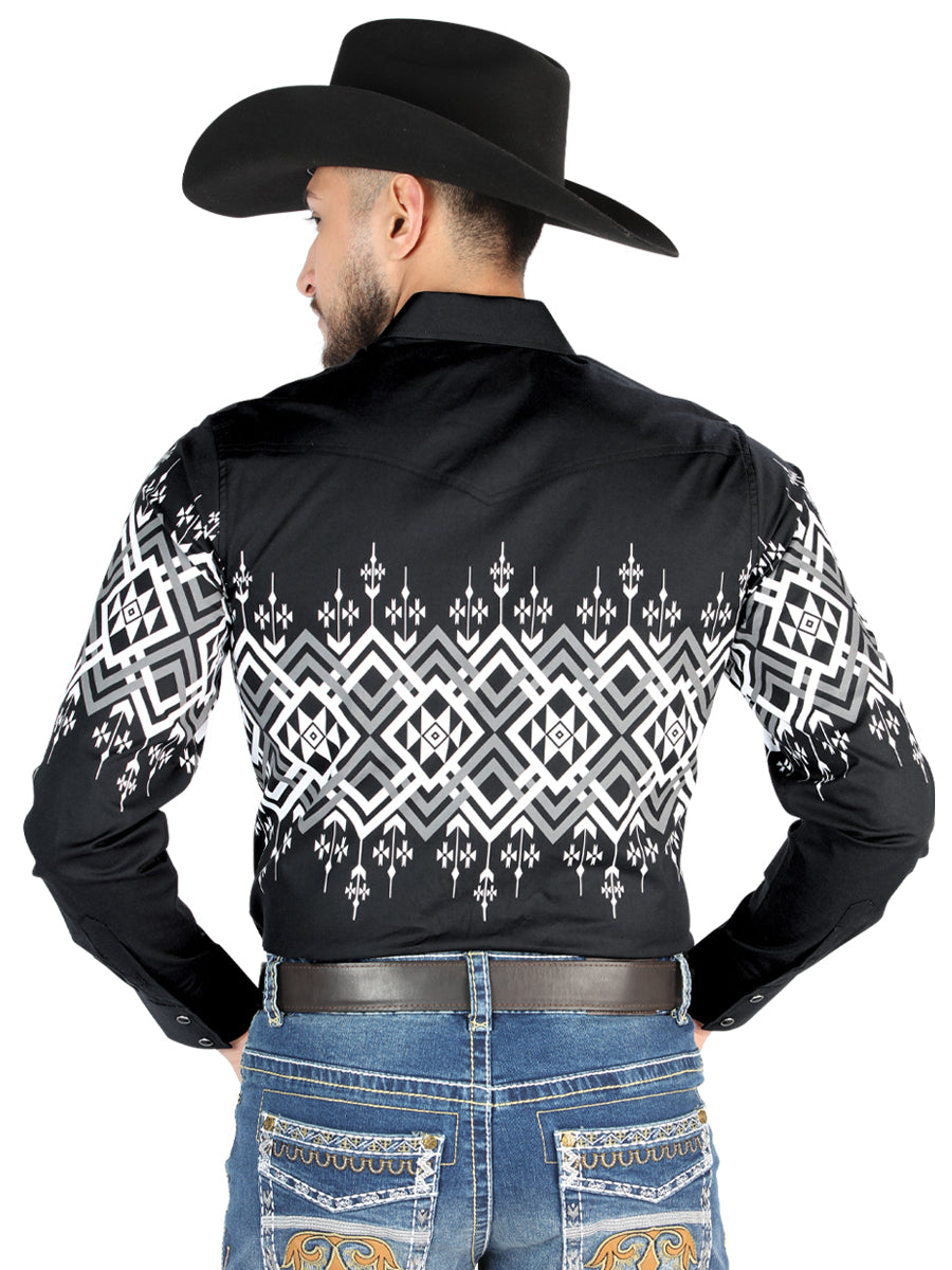 Men’s Long Sleeve Snap Button Western Shirt - Black 44451 — view 2