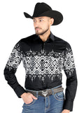 Men’s Long Sleeve Snap Button Western Shirt - Black 44451