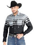 Men’s Long Sleeve Snap Button Western Shirt - Black/Gray 44452