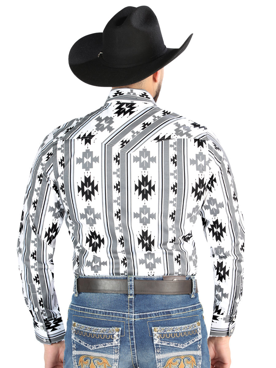 Men’s Long Sleeve Snap Button Western Shirt - White 44470 — view 2