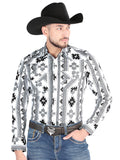 Men’s Long Sleeve Snap Button Western Shirt - White 44470
