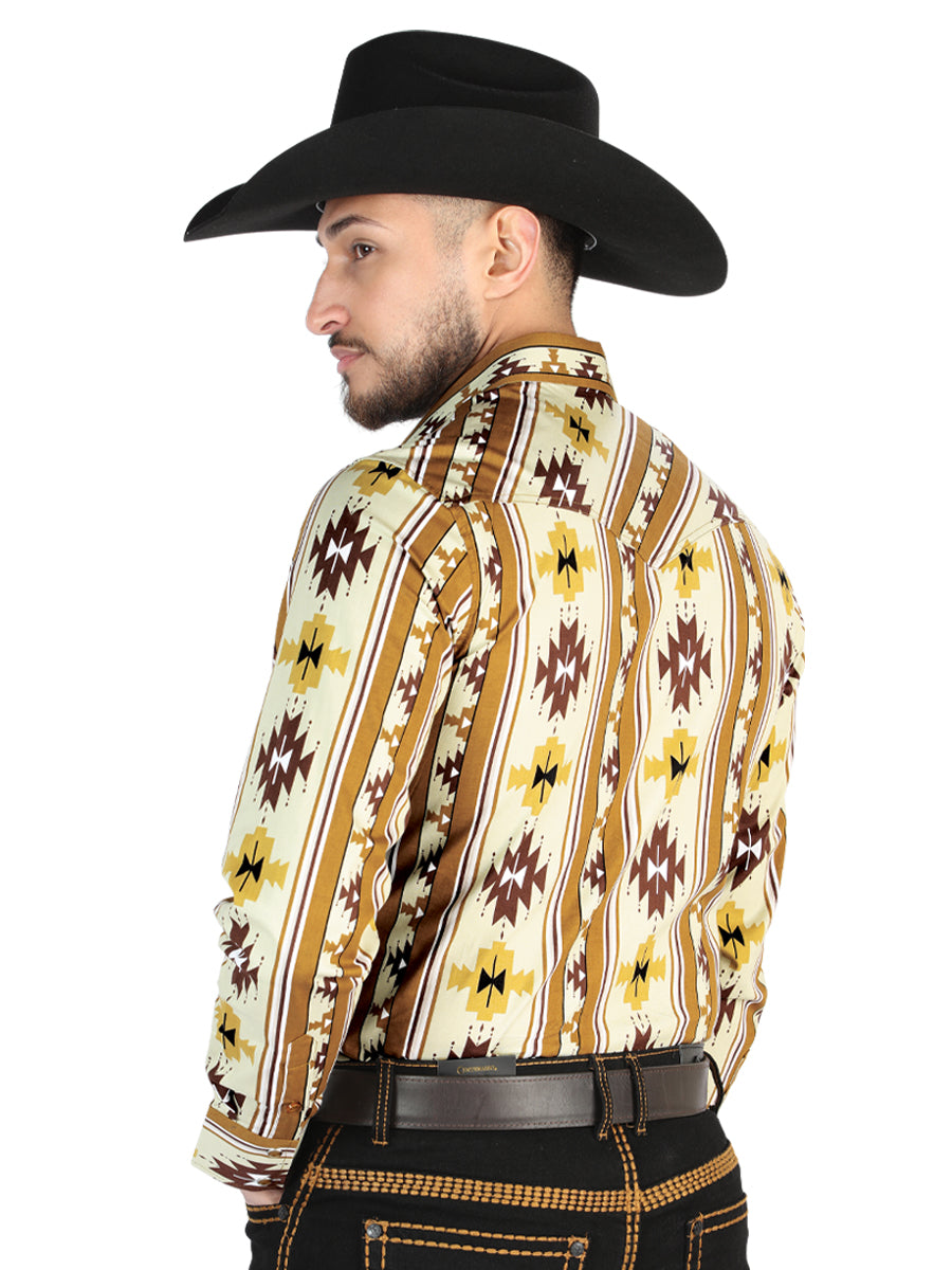 Men’s Long Sleeve Snap Button Western Shirt - Taupe 44471 — view 2