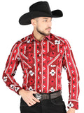 Men’s Long Sleeve Snap Button Western Shirt- Red 44472