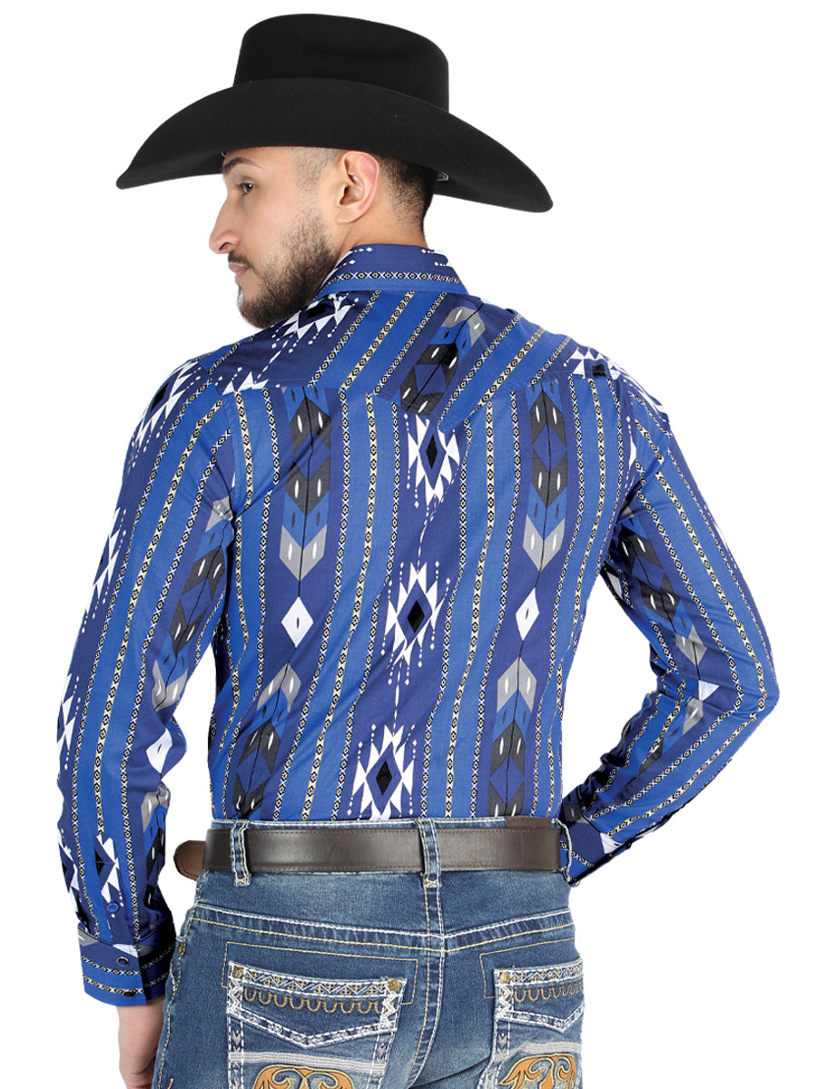 Men’s Long Sleeve Snap Button Western Shirt - Blue 44474 — view 2