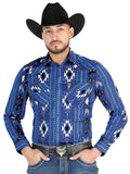 Men’s Long Sleeve Snap Button Western Shirt - Blue 44474