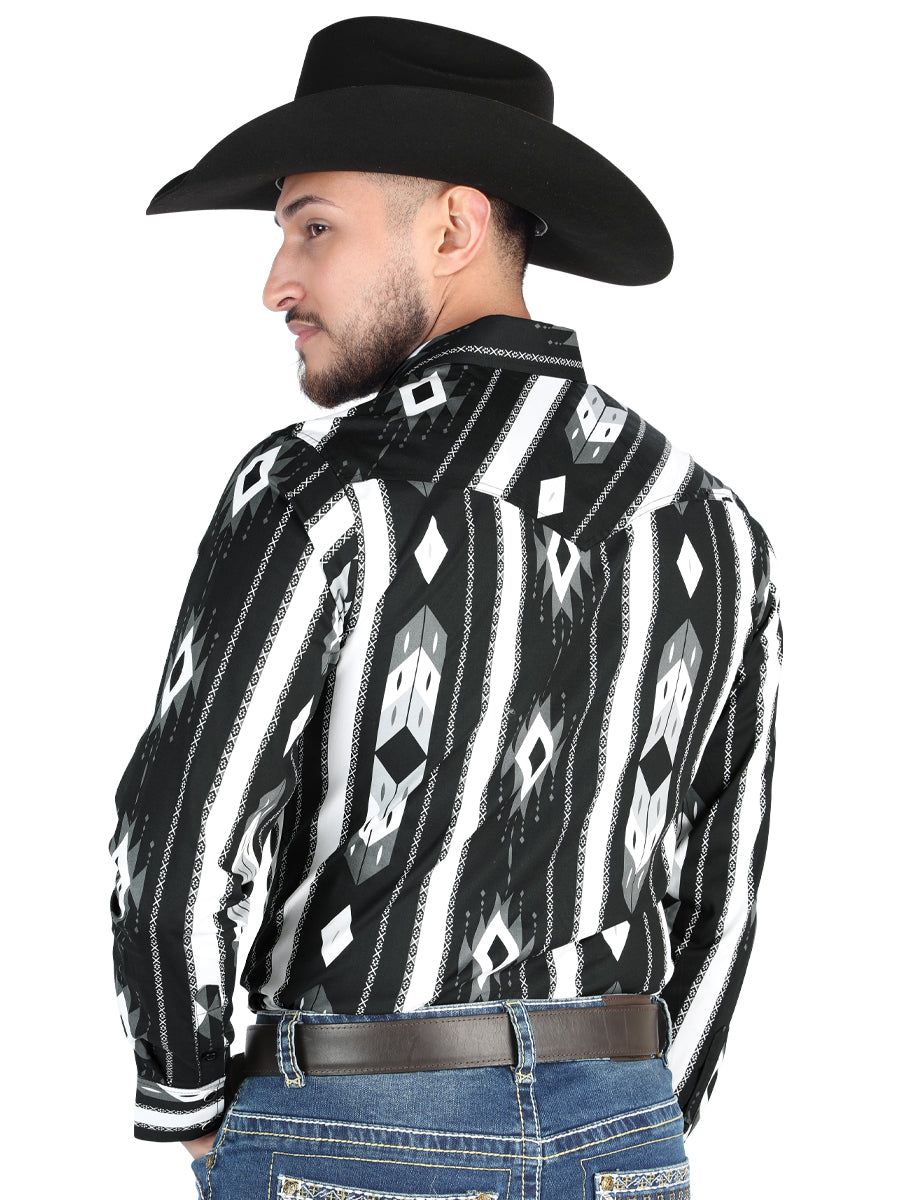 Men’s Long Sleeve Snap Button Western Shirt - Black 44475 — view 2