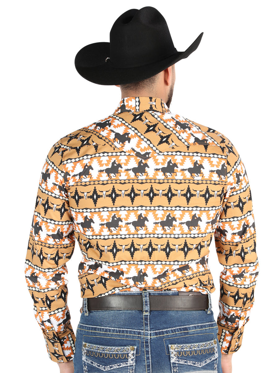 Men’s Long Sleeve Snap Button Western Shirt - Taupe 44477 — view 2