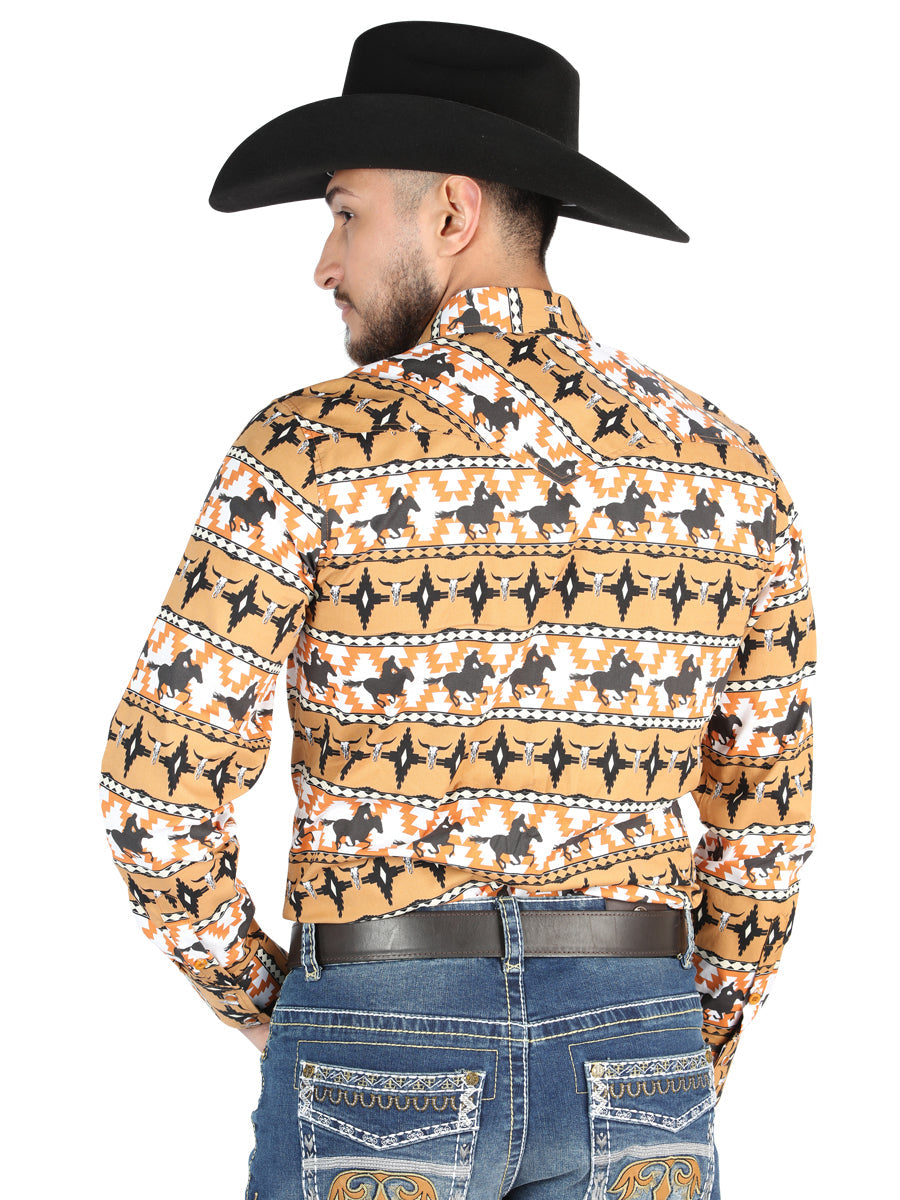 Men’s Long Sleeve Snap Button Western Shirt - Taupe 44477 — view 3