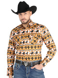Men’s Long Sleeve Snap Button Western Shirt - Taupe 44477