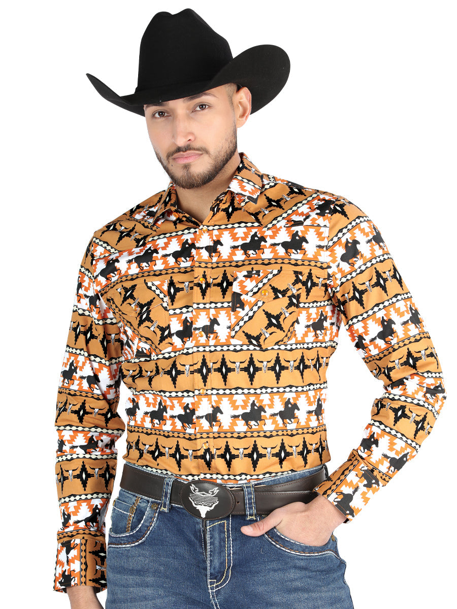 Men’s Long Sleeve Snap Button Western Shirt - Taupe 44477