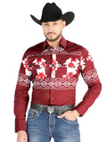 Men’s Long Sleeve Snap Button Western Shirt - Burgundy 44484