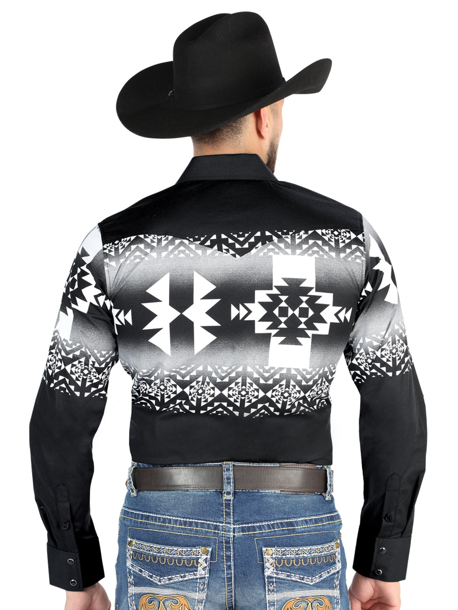 Men’s Long Sleeve Western Snap Button Shirt - Black 44485 — view 2