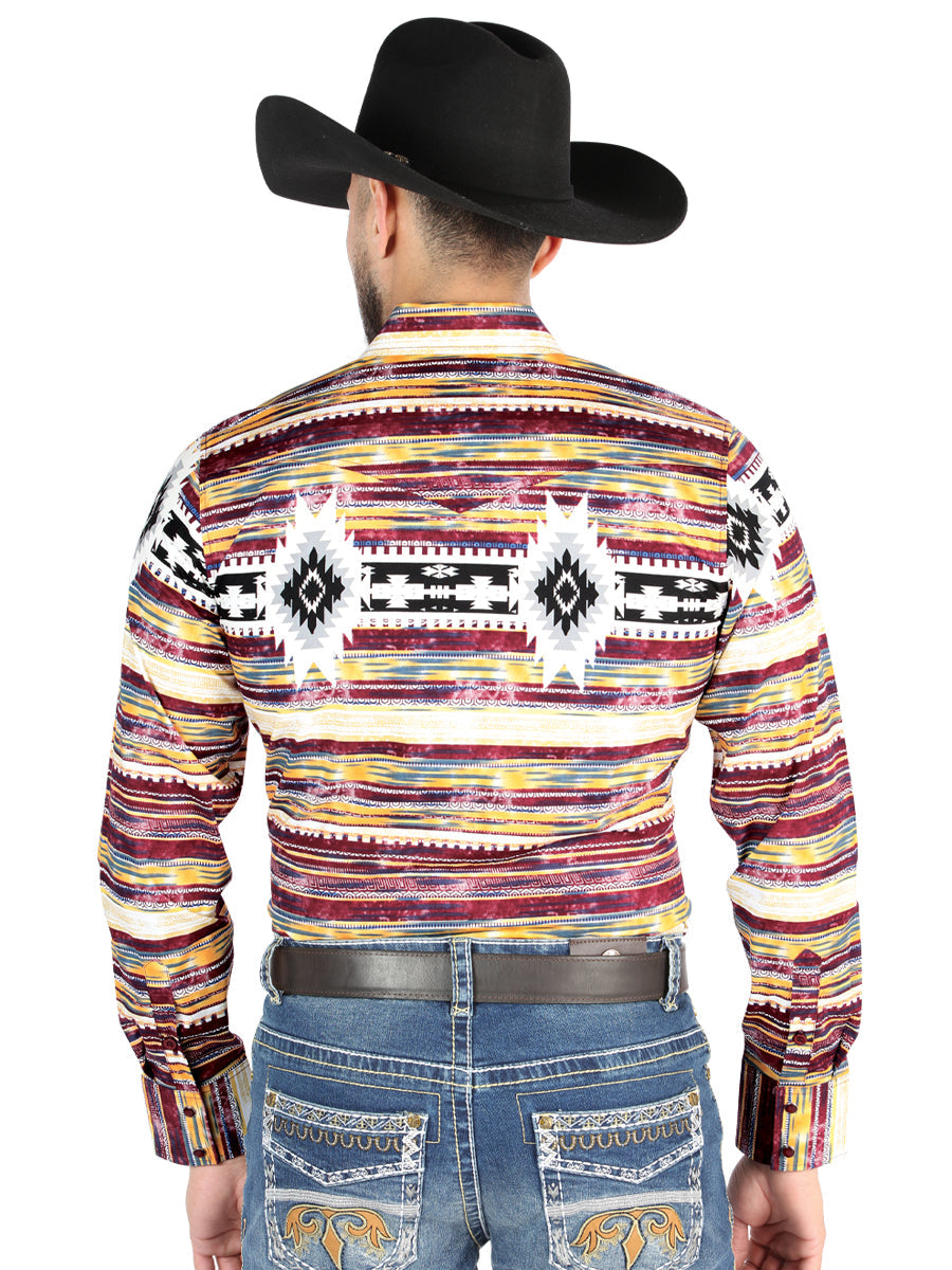 Men’s Long Sleeve Snap Button Western Shirt - Brown 44487 — view 2