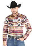 Men’s Long Sleeve Snap Button Western Shirt - Brown 44487