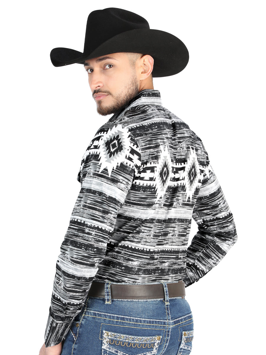 Men’s Long Sleeve Snap Button Western Shirt - Gray 44488 — view 2