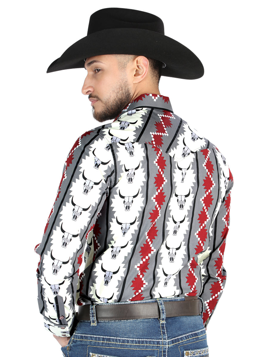 Men’s Long Sleeve Snap Button Western Shirt - White/Grey 44489 — view 2