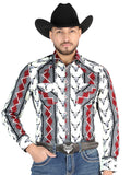 Men’s Long Sleeve Snap Button Western Shirt - White/Grey 44489
