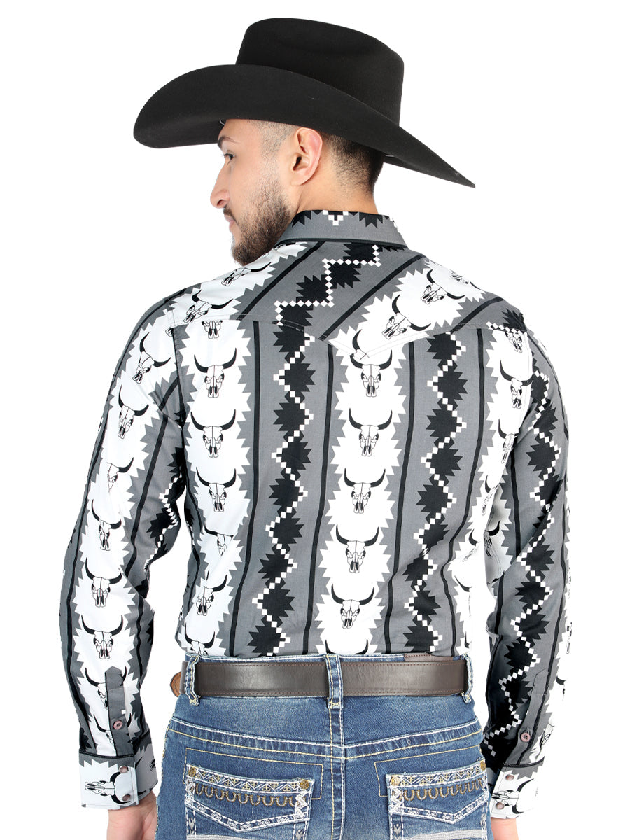 Men’s Long Sleeve Snap Button Western Shirt - Black/White 44491 — view 2