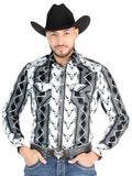 Men’s Long Sleeve Snap Button Western Shirt - Black/White 44491
