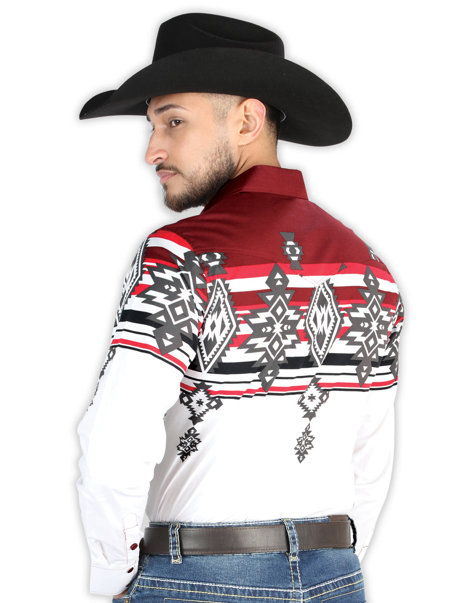 Men’s Long Sleeve Snap Button Western Shirt - White/Burgundy 44497 — view 2