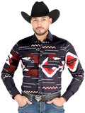 Men’s Long Sleeve Snap Button Western Shirt - Burgundy 44498