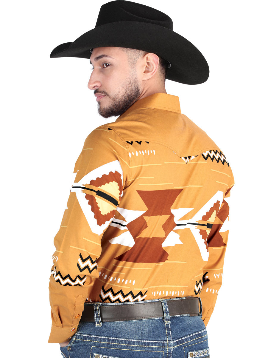 Men’s Long Sleeve Snap Button Western Shirt - Taupe 44499 — view 2