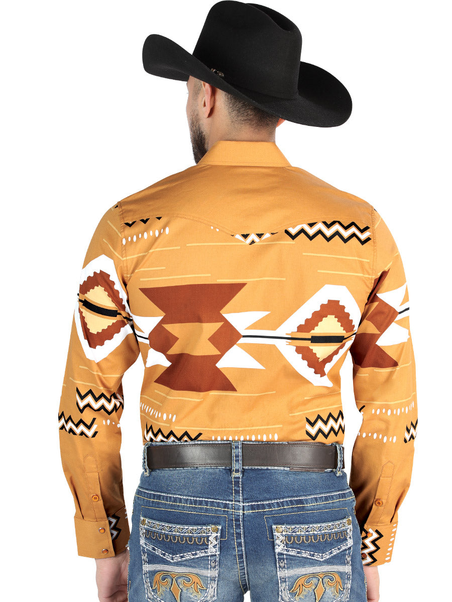 Men’s Long Sleeve Snap Button Western Shirt - Taupe 44499 — view 3