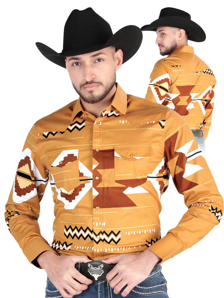 Men’s Long Sleeve Snap Button Western Shirt - Taupe 44499 — view 4