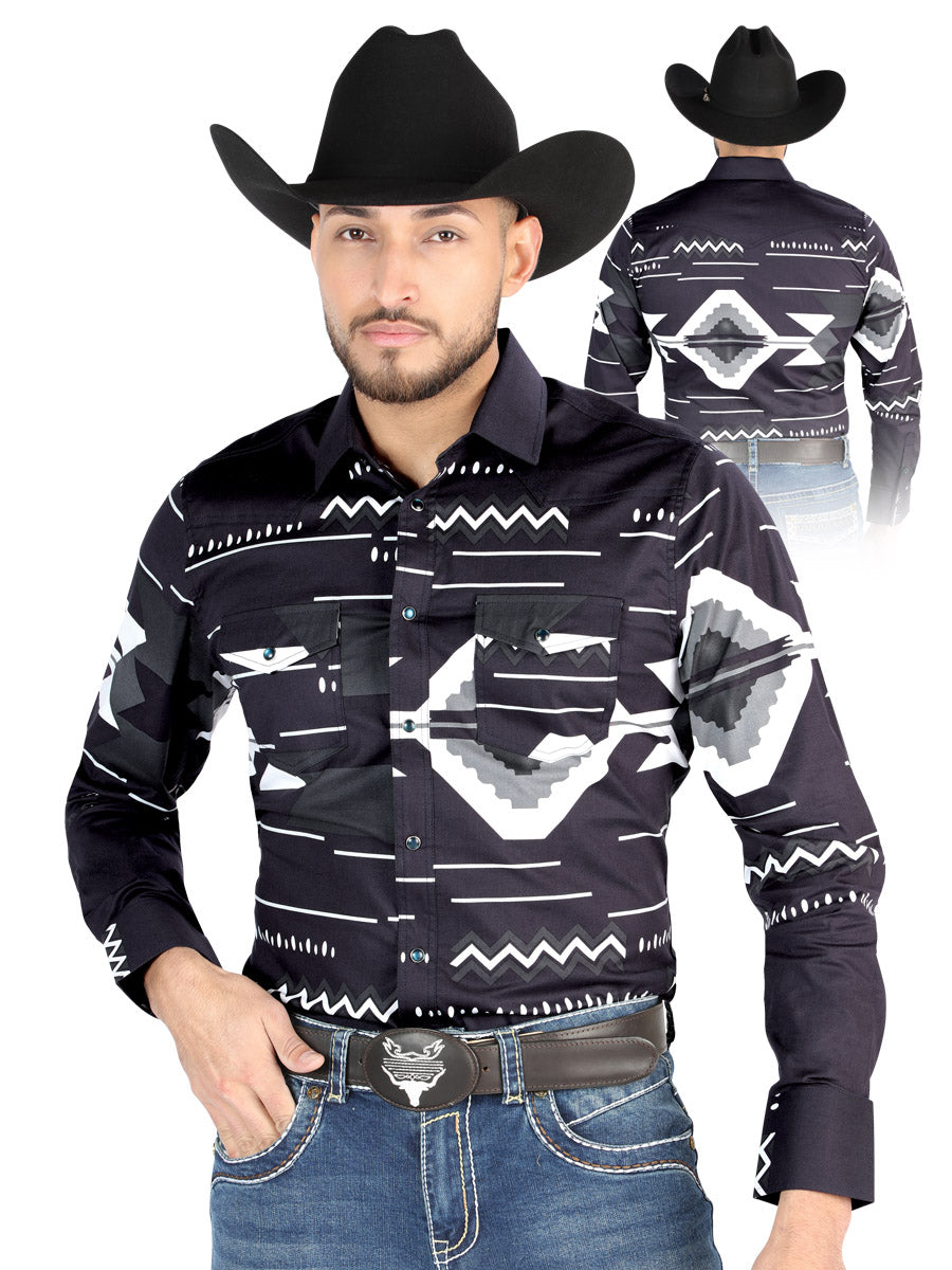Men’s Long Sleeve Snap Button Western Shirt - Black 44500 — view 2