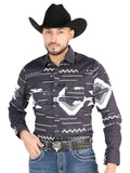 Men’s Long Sleeve Snap Button Western Shirt - Black 44500
