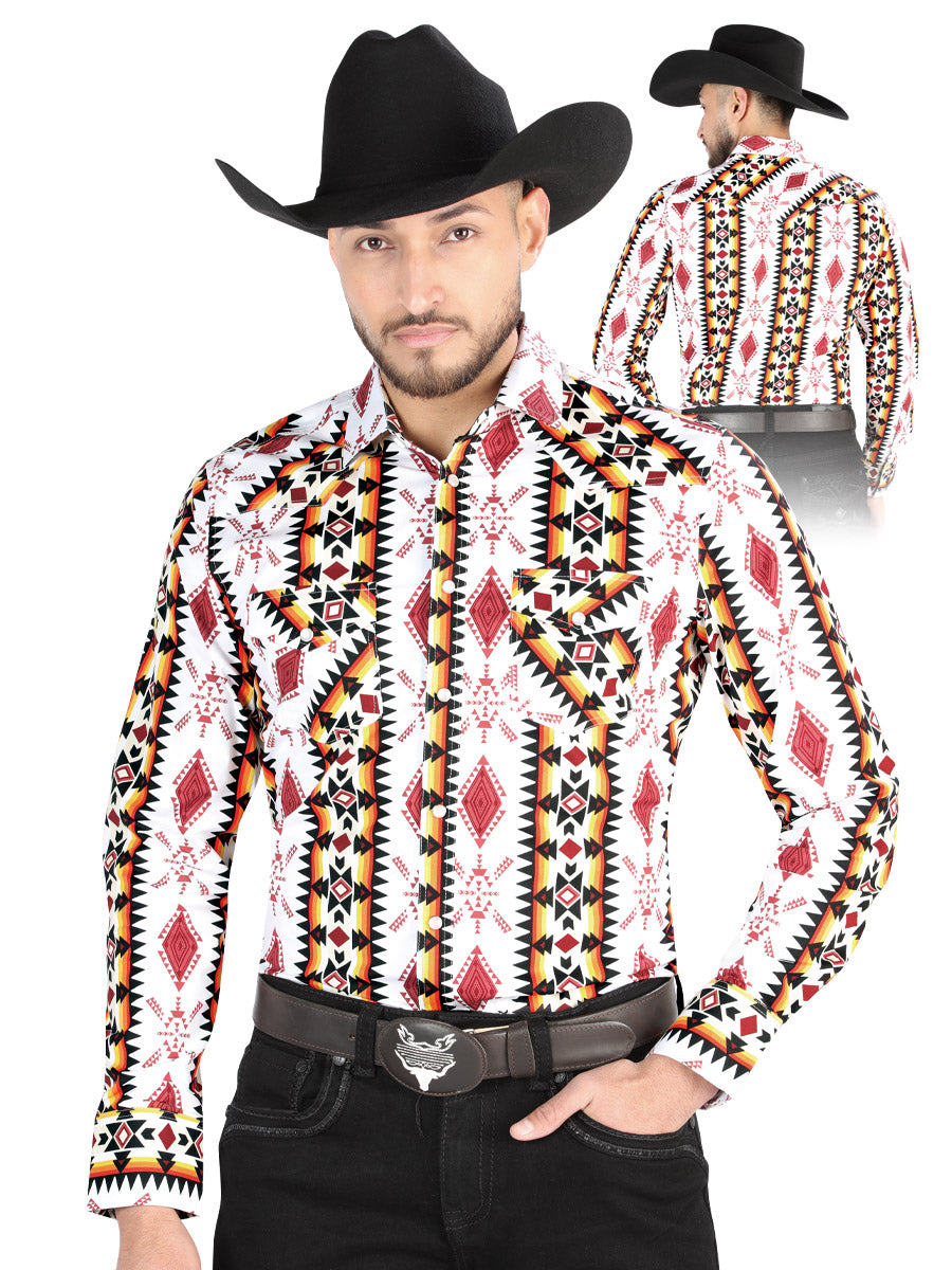 Men’s Long Sleeve Snap Button Western Shirt - White 44502 — view 3