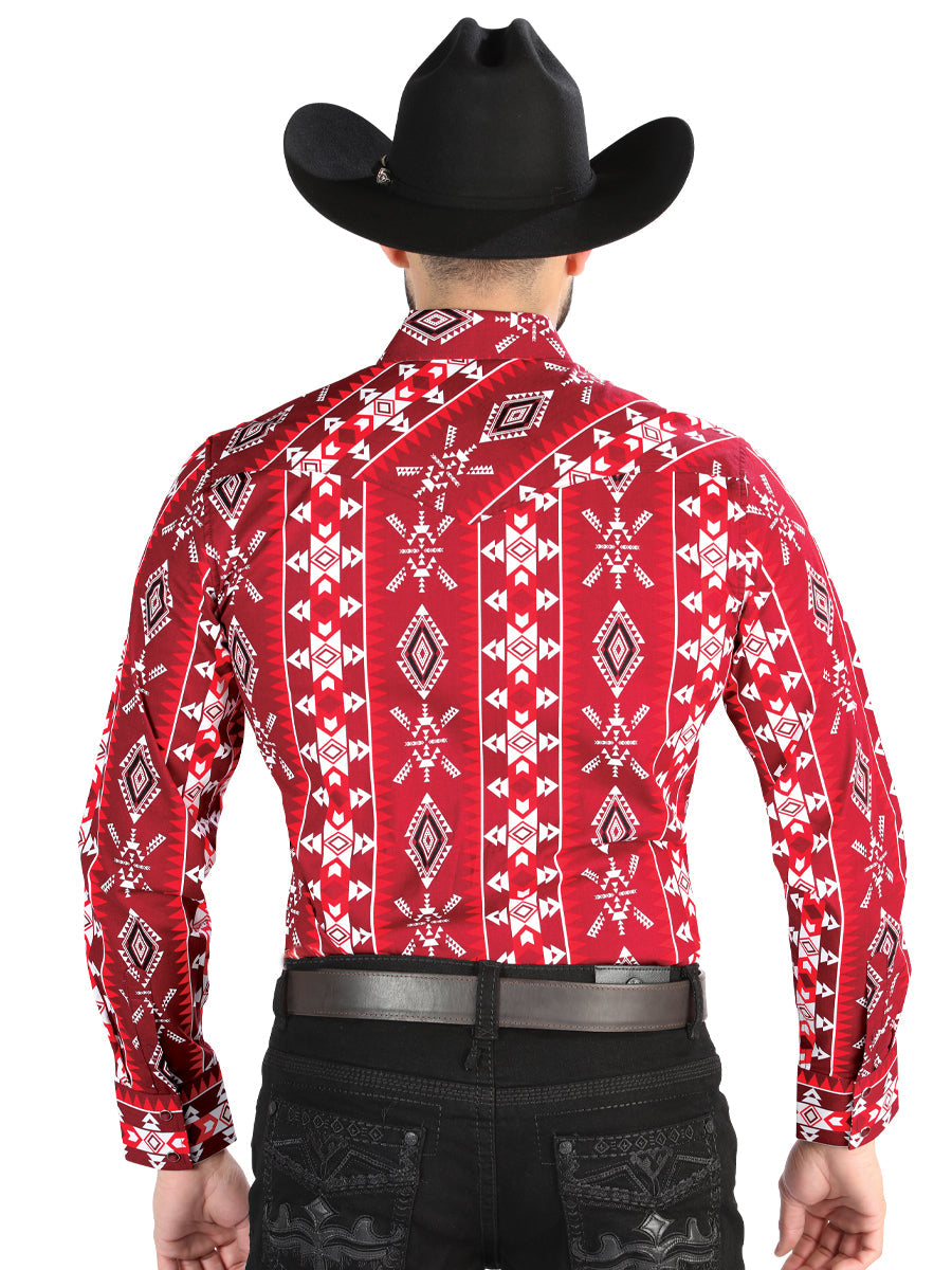 Men’s Long Sleeve Snap Button Western Shirt - Red 44504 — view 2
