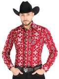 Men’s Long Sleeve Snap Button Western Shirt - Red 44504