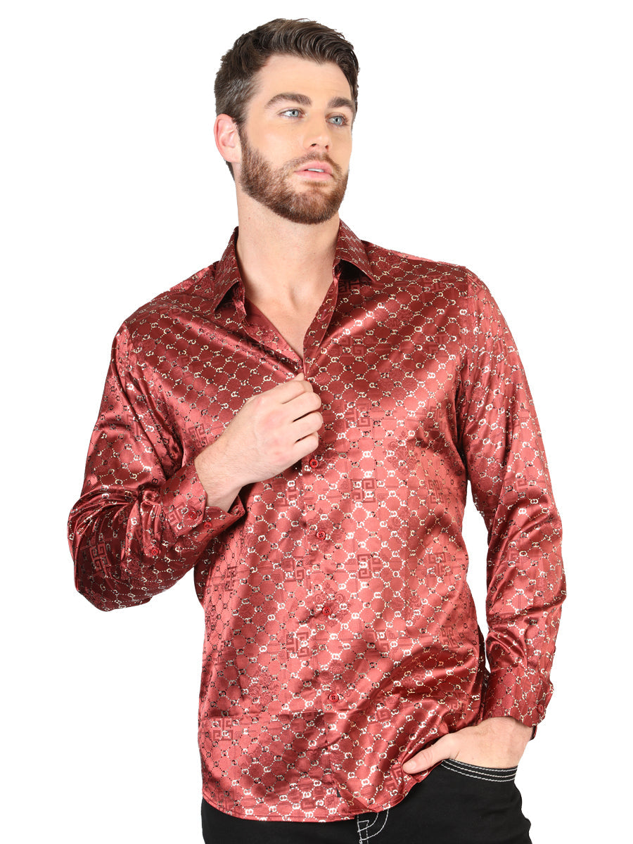 El General Burgundy/Gold Casual Long-Sleeve Shirt 44546 — view 2
