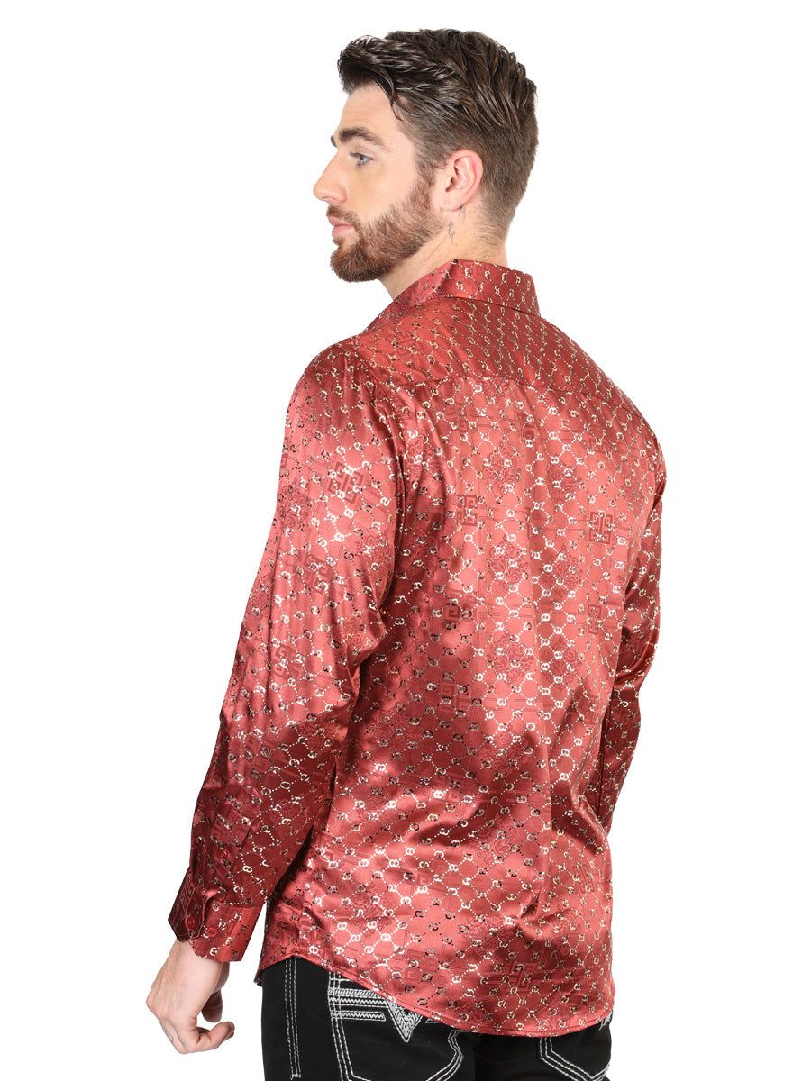 El General Burgundy/Gold Casual Long-Sleeve Shirt 44546 — view 3