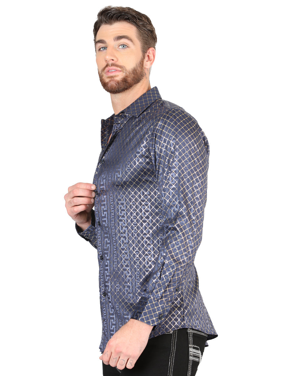El General Navy Blue Casual Long-Sleeve Shirt 44551 — view 3