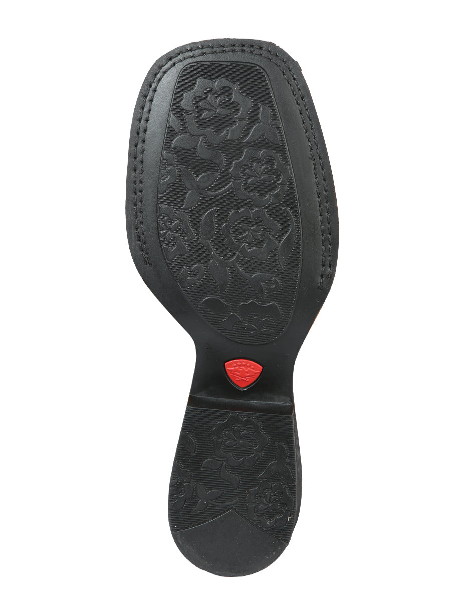 El General Women’s Leather Cowgirl Boots - Made in Mexico - Embossed Roses Black 44636 — view 4