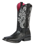 El General Women’s Leather Cowgirl Boots - Made in Mexico - Embossed Roses Black 44636