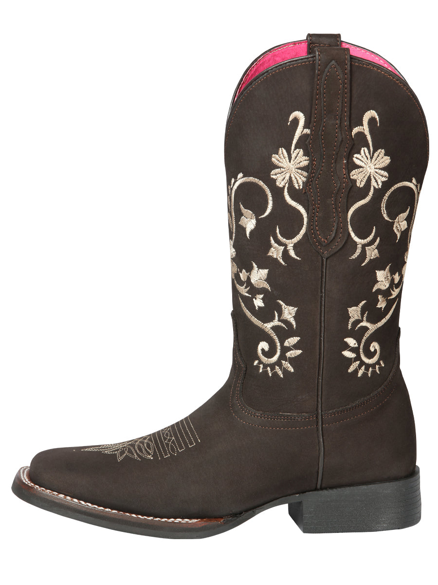 El General Women’s Leather Cowgirl Boots - Made in Mexico - Nubuck Brown 44642 — view 2